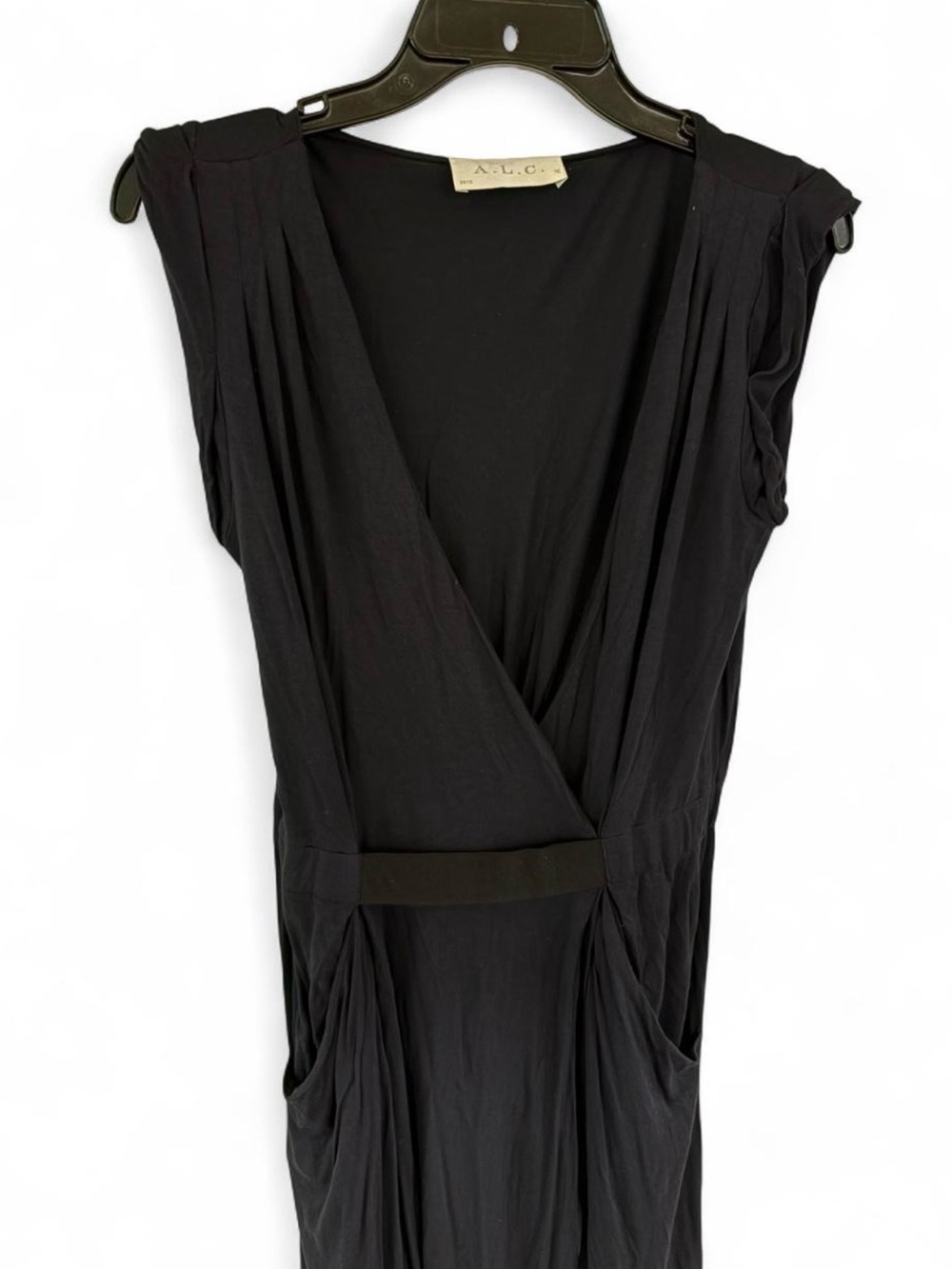 A.L.C. Black V-Neck Draped Jersey Dress